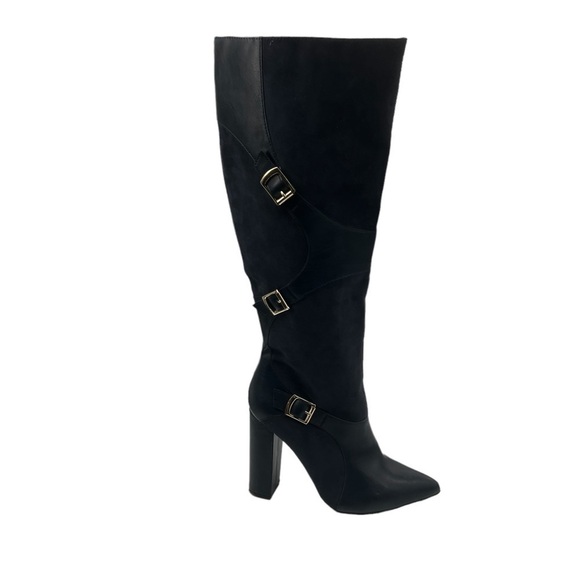 JUSTFAB Blue Yelda Buckle Tall Heeled Pointed Toe Boots Size 9.5 Women's - Picture 7 of 12